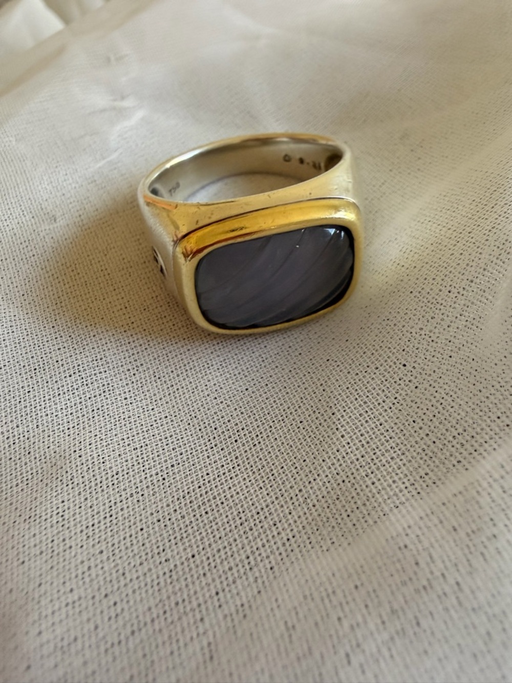 David Yurman Men’s Ring 925 Sterling Silver 18K Gold Chalcedony Cat’s Eye 12.5
